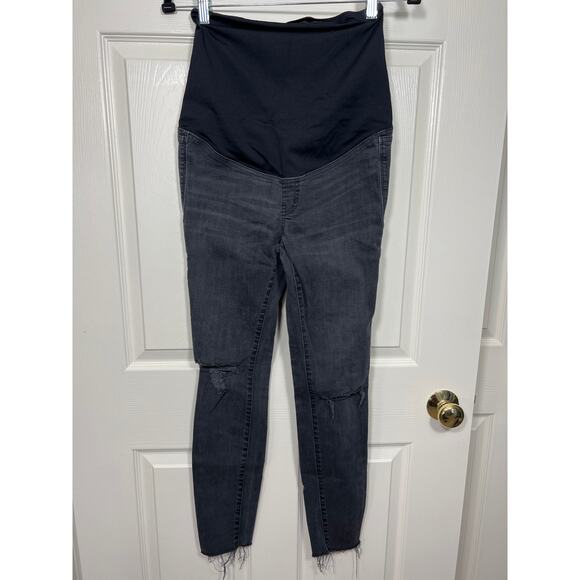 Madewell Maternity Over-the-Belly Skinny Leg Denim Jeans Black Sea Distressed 25 - Picture 2 of 10